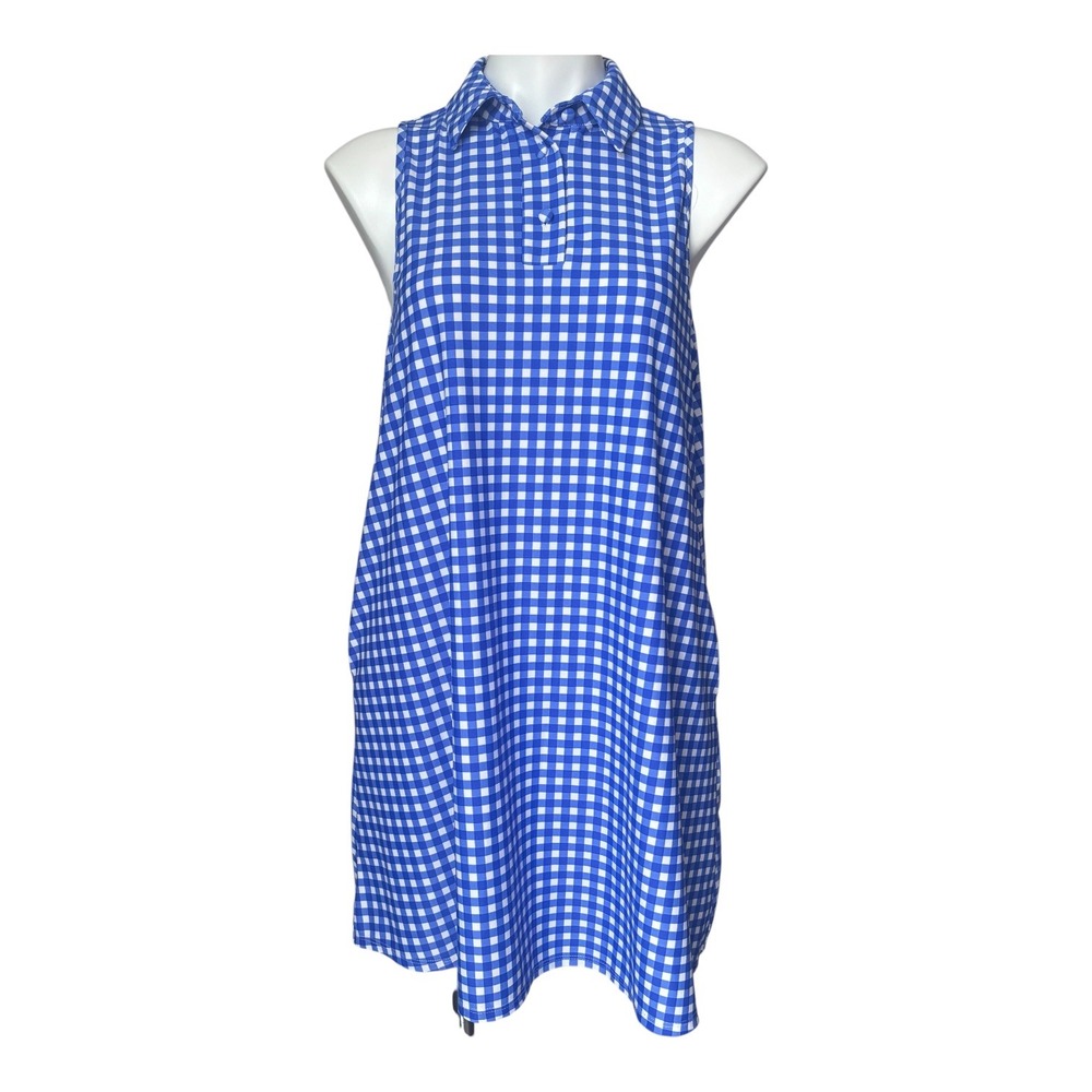 Jude Connally Harlee Swing Sleeveless Collared Dress Cobalt Gingham Golf Size M